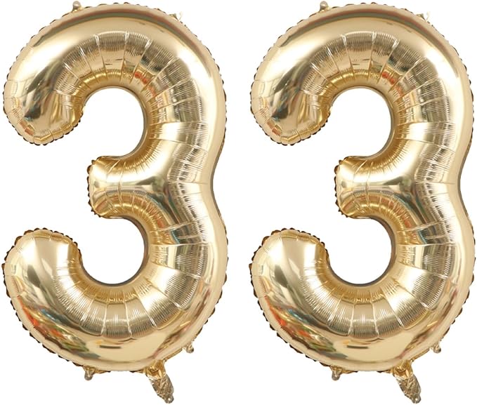 40 Inch Light Gold 33 Number Balloons White Gold Giant 33 Foil Mylar Helium Large Digital Balloon Champagne Gold Birthday Numbers Jumbo Balloons 33rd Anniversary Party Decorations Supplies
