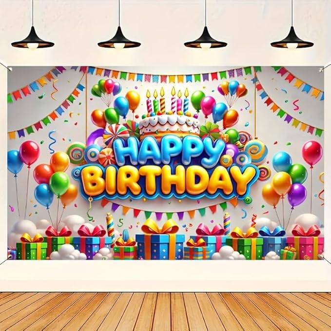 Happy Birthday Banner Colorful Balloon Banners Decoration Backdrop Kids Theme Banners Backgroun Happy Birthday Wall Banner Sign for Party Supplies Outdoor Holiday Decor 71x43 Inch