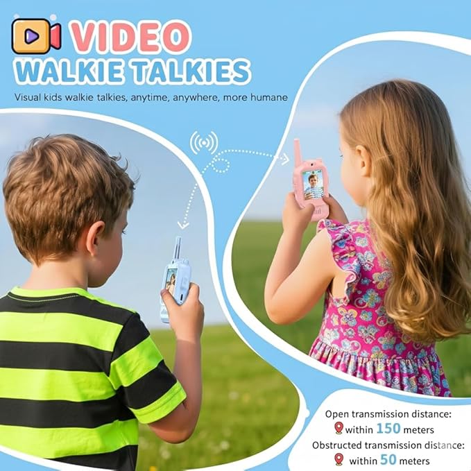 Kids Video Walkie Talkies 2 Pack Rechargeable Long Range Walkie Talkies for Kids with Video Intercom, Voice Effects & Camera, Toys Gift for Boys Girls Age 3-12, Indoor Outdoor Adventure