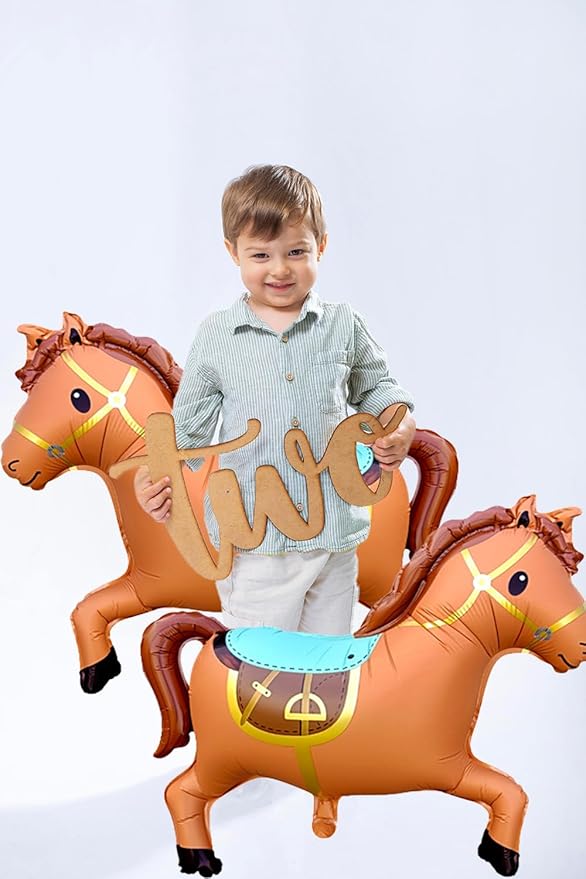 3D Giant Horse Balloons,Galloping Horse Shaped Aluminum Foil Animal Balloons for Horse Themed Party Western Cowboy Birthday Baby Shower Decorations 28 * 22"（Brown 2Pcs）