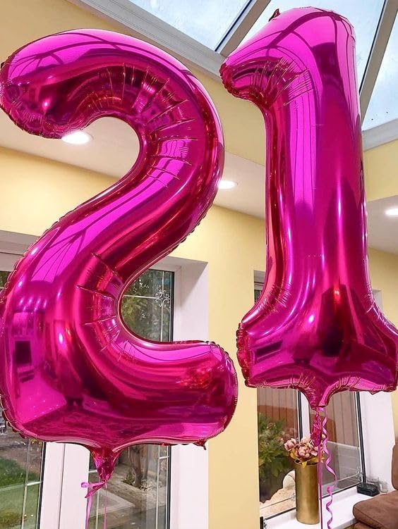Hot Pink Number 21 Balloons 40 inch, 21 Number Balloons, 21st Birthday Decorations, 21 Year Old Women Hot Pink Party Supplies