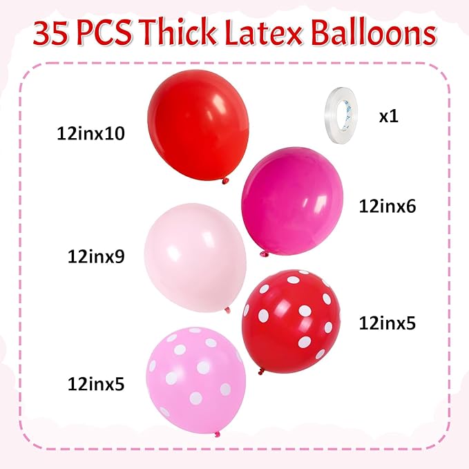 Red and Pink Balloons Strawberry Hot Pastel Light Pink Rose Red Latex Balloons Polka Dot Party Helium Balloon for Sweet Girl Berry Baby Shower Birthday Valentines Day Summer Party Decorations
