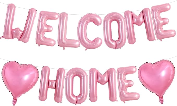 TONIFUL Welcome Home Balloons,16 Inch Pink Welcome Home Foil Balloons Banner Welcome Home Party Decorations for Homecoming Party Decorations House Warming Party Family Gathering Supplies