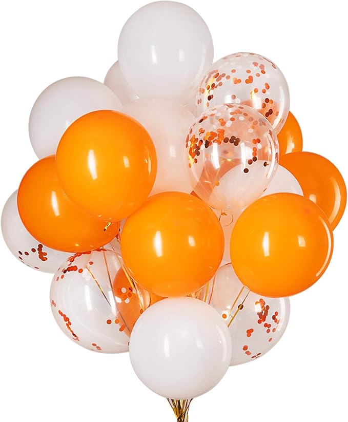 GAKA Orange Confetti and White Balloons 12 Inch 3 Style Pack of 50,Party helium balloon Party Decorations Supplies
