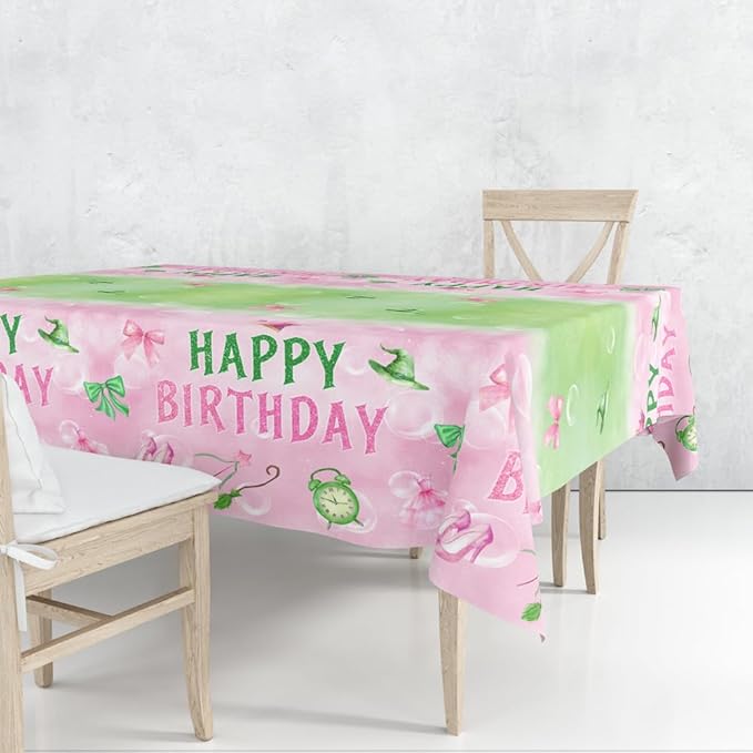3pcs Pink and Green Bow Tablecloth, 54 x 108 inch Bow Party Supplies Decorations, Bow Disposable Table Cover for Wedding Engagement Bridal Birthday Decorations, Girls Birthday Party Supplies