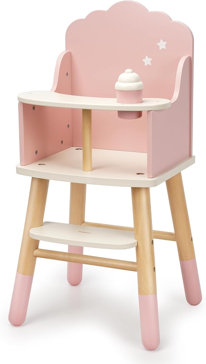 Wooden Baby Doll High Chair, Doll Furniture, Fits Up to 18 inch Baby Dolls, 18 inch Doll Accessories - Pink