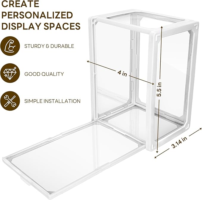 Display Case for Figures Clear Display Glass Stand for Collectibles Protection Stackable Assemble Display Box for Action Figures Toys Dustproof Clear Storage Box Showcase 5.5”x 4”x3.14”
