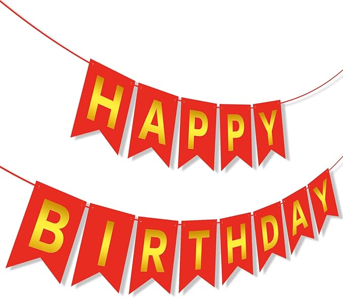 Red Gold Happy Birthday Banner Sign Happy Birthday Bunting Banner Garland for Kids Girl Woman Birthday Tea Party Decorations Bunting Flag Birthday Party Supplies