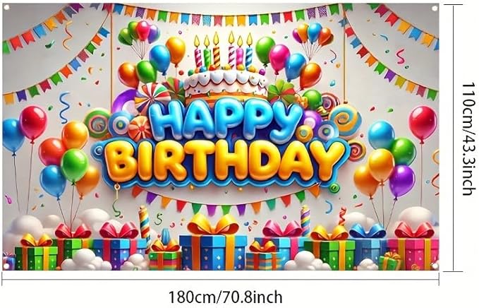 Happy Birthday Banner Colorful Balloon Banners Decoration Backdrop Kids Theme Banners Backgroun Happy Birthday Wall Banner Sign for Party Supplies Outdoor Holiday Decor 71x43 Inch