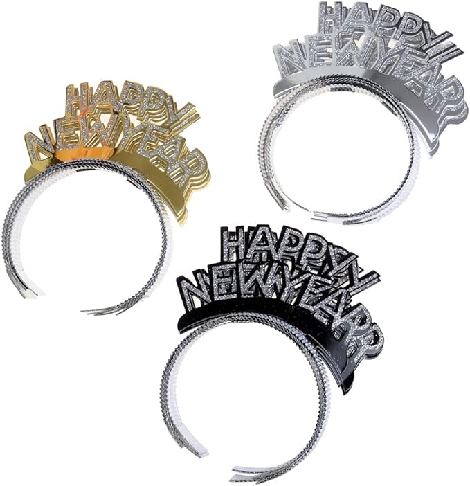 BinaryABC Happy New Year Headband Tiara,New Years Party Favor,New Years Eve Party Decorations 12Pcs