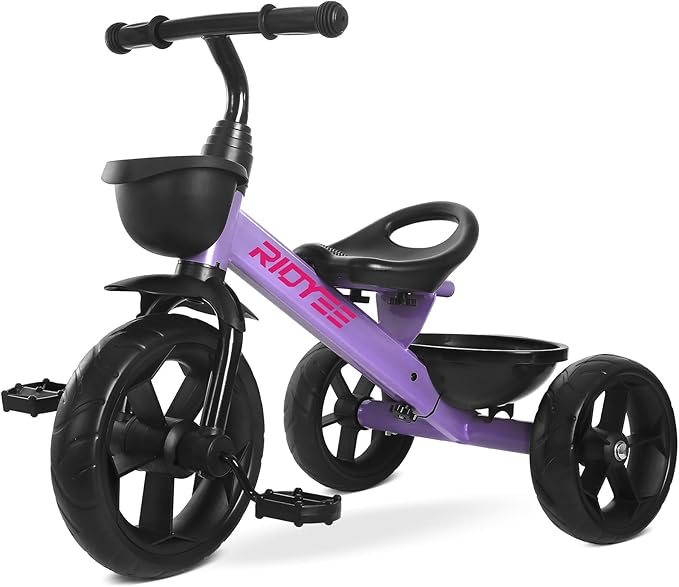 Toddler Tricycle for 1.5 to 5 Years, Tricycle for Ages 2-4 Years, Extra-Wide Rear Wheelbase for Stability, Trikes for Kids 1-3 with Dual Storage Baskets, Easy to Carry Seat, Purple