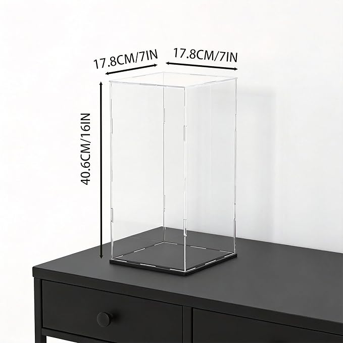 Acrylic Display Case for Red Wine Bottle and Dolls, Versatile Clear Acrylic Display Box with Black Base for Showcase and Displaying, 7x7x16-inch