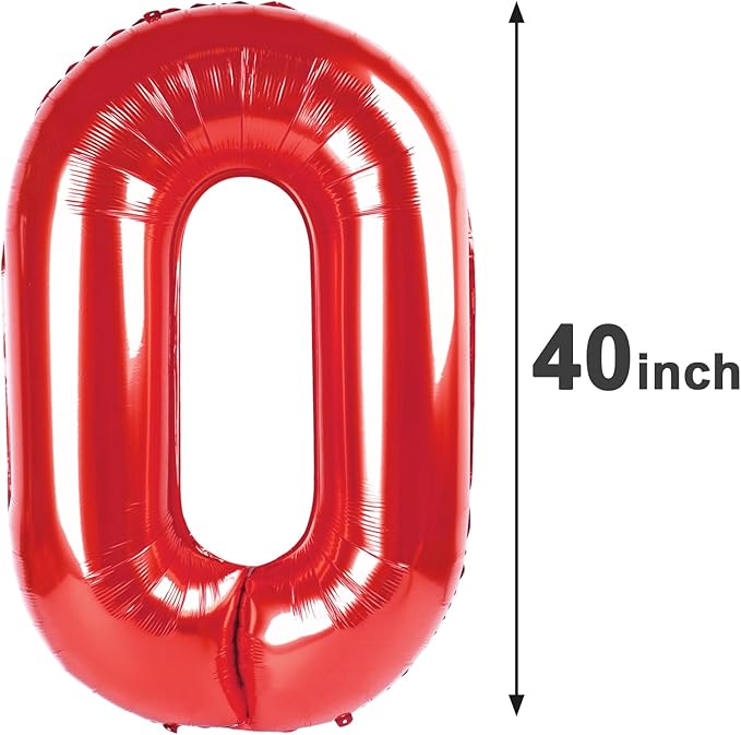 Red Number 0 Balloon 40 Inch, Large Red 0 Number Balloons, Foil Mylar Helium Balloon Birthday Party Supplies, 10 20 30 40 50 60 70 80 90 100 Birthday Anniversary 2025 Numbers Decorations