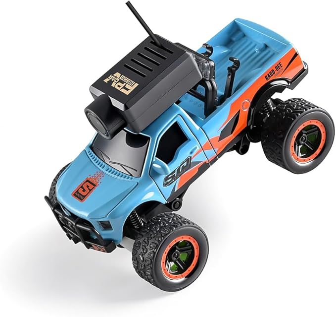 WL 1/64 FPV RC Car with Camera, APP Auto-Pairing Mini RC Truck with Remote Controller + Display Screen, 3-Speed Modes Gyroscope Remote Control Off-Road Truck for Adults