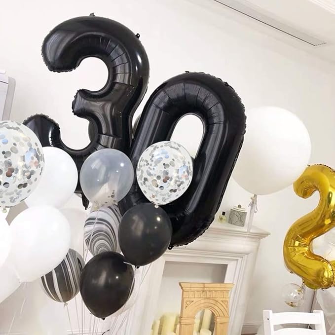 TONIFUL 40 Inch Black Large Numbers0-9, Number 1 Digital 1 Helium Balloons,Foil Mylar Big Number Balloons for 2026 Graduation New Year Eve Birthday Party supplies Decorations