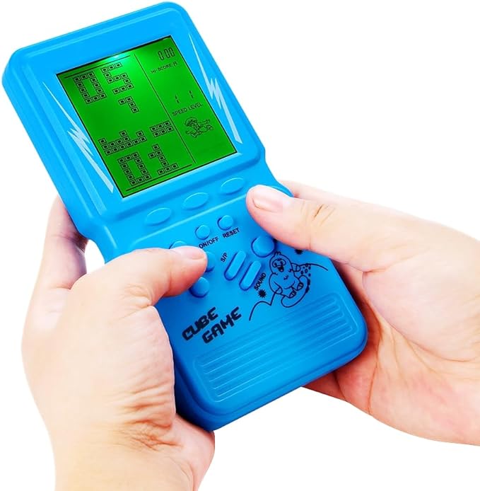 CZT New Retro Block Game Console Green Backlight Large Screen More Convenient for Playing Games Classic Nostalgia Puzzle Built-in 999 in 1 Brick Game Children's Gift (Blue)