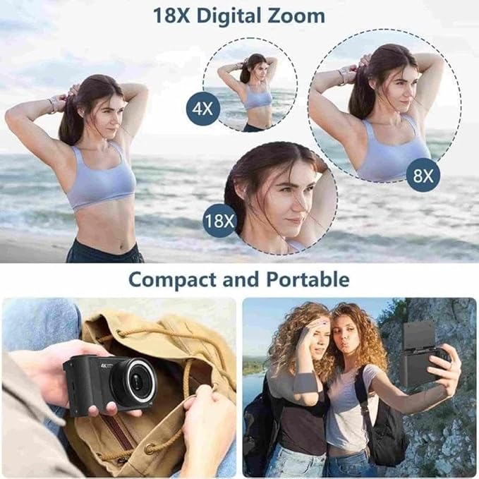 Mini Digital Camera with Flip Screen - 4K Video & 5MP Photo Camera for Kids, Teens, Beginners, Vloggers | 2.8" HD Display, 16X Digital Zoom, Smart Fill Light, MP3 Player & Photo Viewer