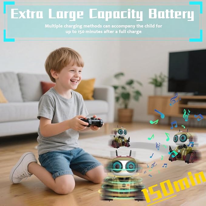 Robot Toy for Kids, Rechargeable Remote Control Robot, Intelligent Programming Function, Gesture Sensing, Auto-Demonstration of Music and Dance, Fun Gift for Boys Girls(Gold)