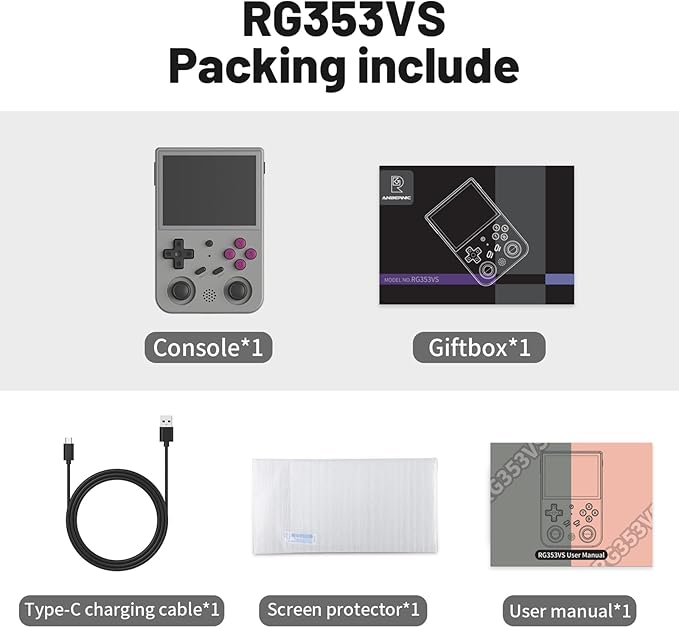 RG353VS Retro Gaming Console Handheld Game Console Linux System, 3.5 Inch IPS Screen Protector 64G TF Card, Preload 4452 Games RK3566 64bit Gaming Console 5G WiFi/4.2 Bluetooth (Gray), Grey