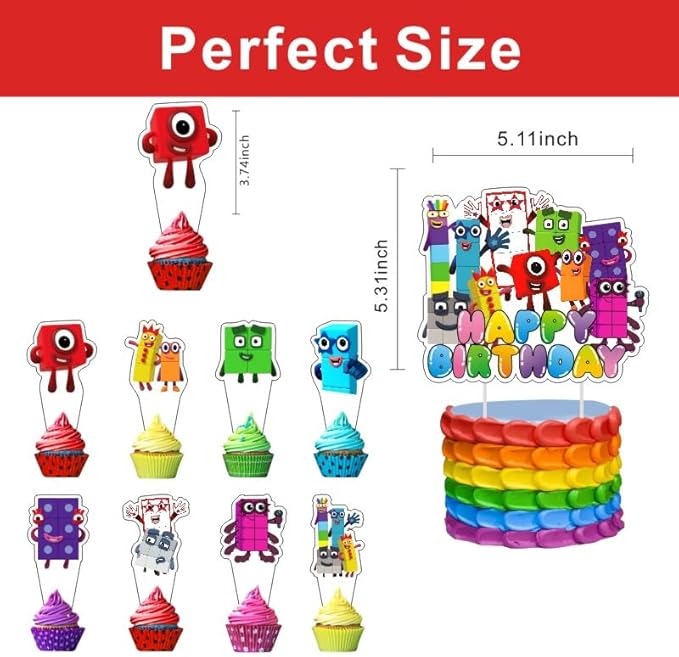 25pcs Number Cake Decorations with 1pcs Cake Topper, 24pcs Cupcake Toppers for The Game Birthday Party Supplies