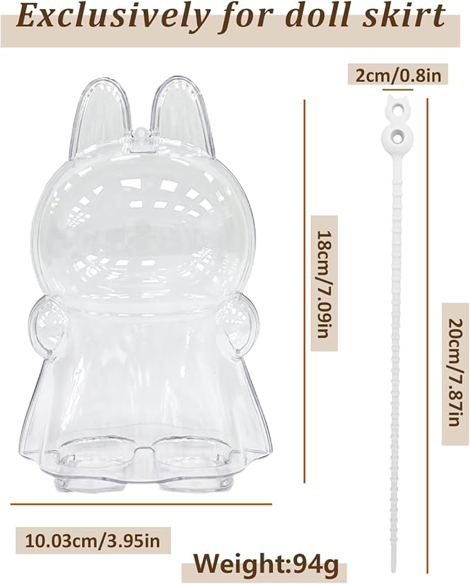 Puffy Skirt Doll Case - Hard PVC Display Box with Anti-Scratch Surface Compatible for 17cm Dressed LABUBU(6.7 INCH)