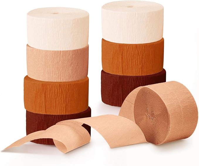 Wedding Decorations, 8 Rolls Rust Orange Brown Crepe Paper Streamers for Rustic Fall Wedding, Bridal Shower, Retro Party, Spring, Summer Decor, Birthday, 82 Ft Long