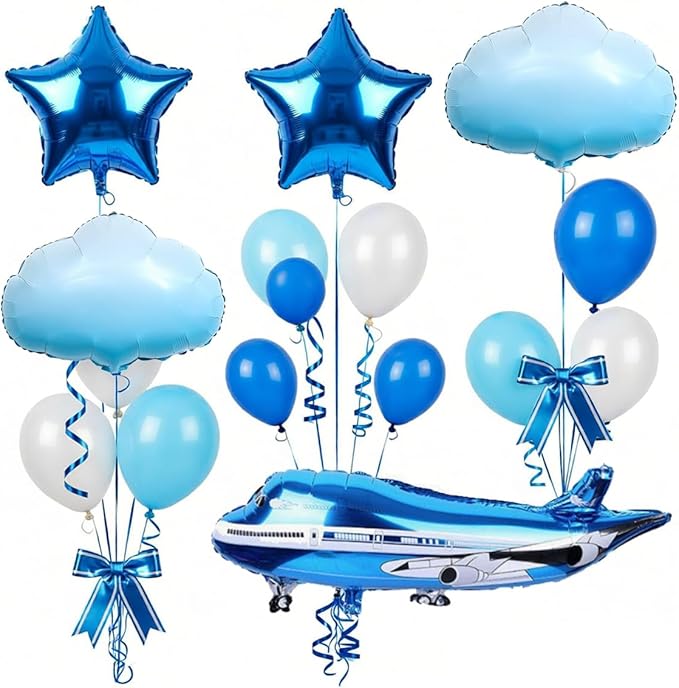 31inch Large Airplane Blue Party Decoration Airplane Balloon Set Birthday Party Supplies (Blue Latex set)