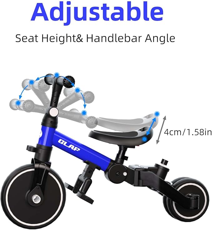 Glaf Tricycle for Toddlers 1-3 Toddler Bike with Push Handle 2-4 Years Baby Bike Toys for 2 Years Boys and Girls Balance Bike with Adjustable Seat Height and Backrest Birthday Gift (Blue)