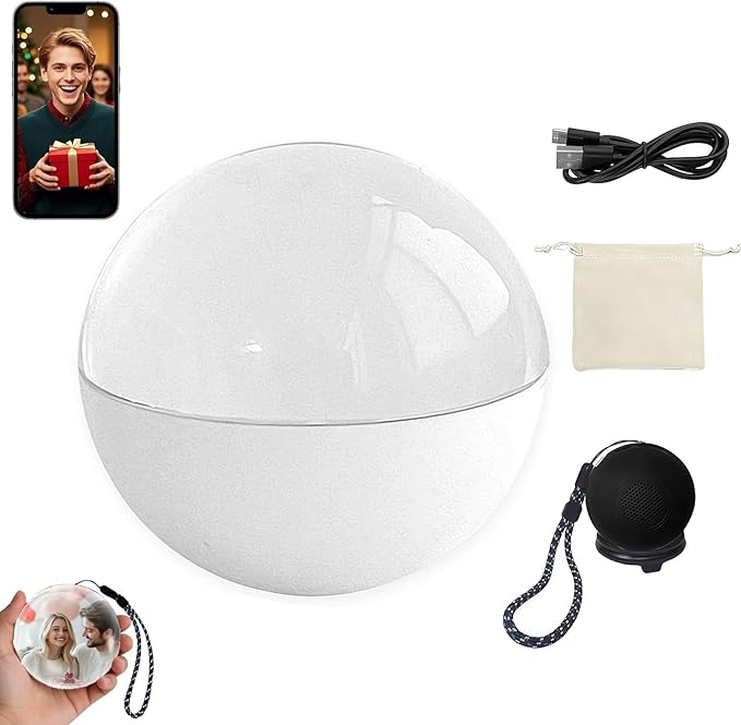 2.7" Crystal Ball, Video Play Electronic Ball, WiFi Connected Round 3D Orb Memory Balls Playing Videos and Pictures DIY Xmas New Year Gift 48GB for Anniversary Birthday Electronic Photo Albums(White)