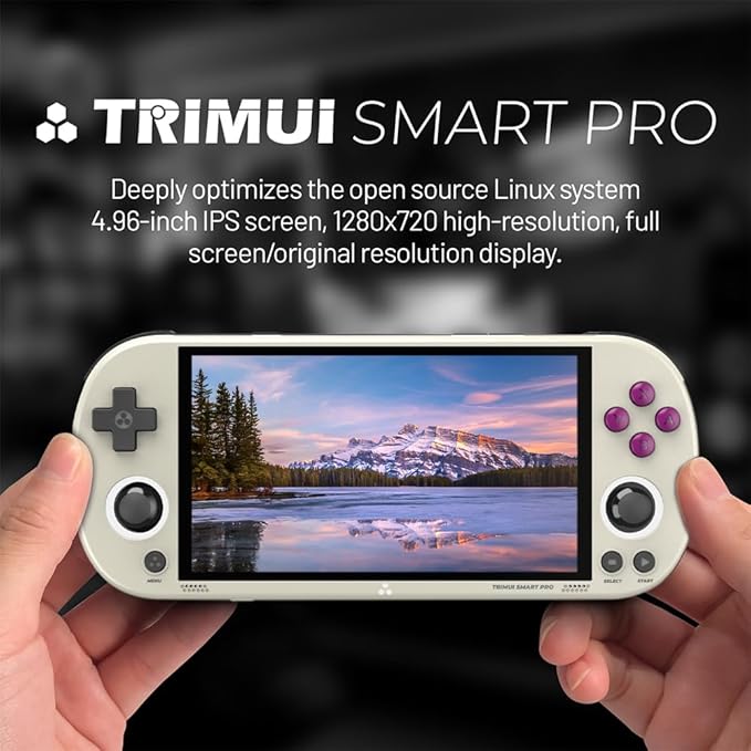 HANHIBR Trimui Smart Pro Handheld Game Console 4.96-Inches Display Game Console, Linux System with Allwinner A133P Processor Built-in 64G TF Card Gray