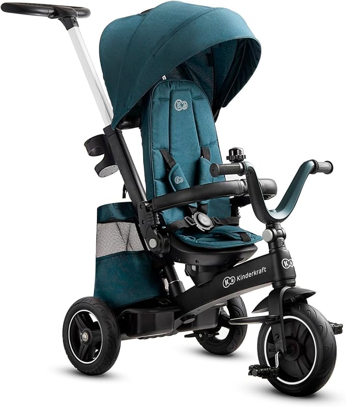 Kinderkraft EASYTWIST Trycicle for Kids Toddlers, Trike 5-in-1, Swivel seat 360° Rotation, Waterproof Material with UPF50+ Filter, Adjustable Parent Handle, Green