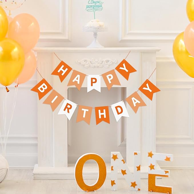 Orange Happy Birthday Banner Sign Birthday Bunting Banner Garland for Kids Girl Woman Tea Party Decorations Bunting Flag Party Supplies