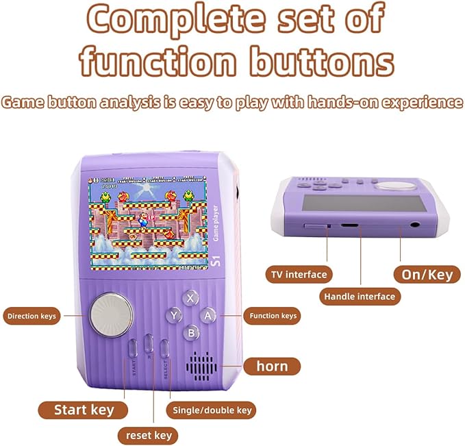 Portable Handheld Games Retro Mini Video Games，Handheld Game Console with 666 Classical FC Game 3.0" Color Screen，Birthday for Boys Girls and Adults (S1-Purple)