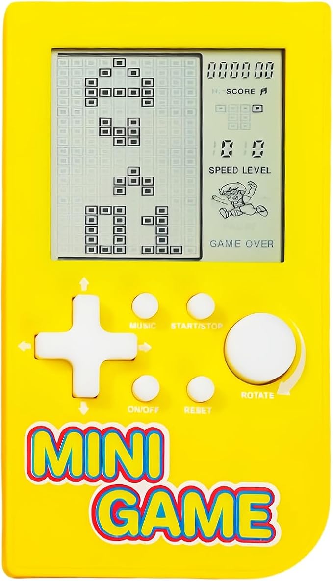 JXD Mini Puzzle Block Game Console Built-in 26 Retro Brick Games Travel/Indoor/Outdoor Leisure Handheld Game Console Portable Electronic Games Children/Students/Teens Toys (Yellow)