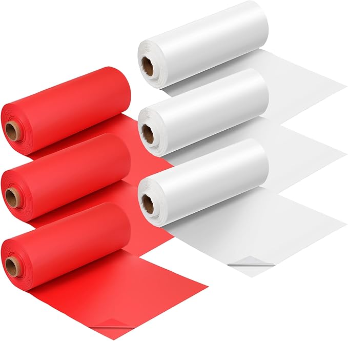 Moukeren 40'' x 100' Circus Tablecloth Roll Plastic Tablecloth Disposable DIY Carnival Tent Party Supplies for Big Top Tent Backdrop Curtains Ceiling Wall Drapes(White, Red,6 Roll)