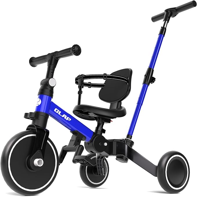 Glaf Tricycle for Toddlers 1-3 Toddler Bike with Push Handle 2-4 Years Baby Bike Toys for 2 Years Boys and Girls Balance Bike with Adjustable Seat Height and Backrest Birthday Gift (Blue)