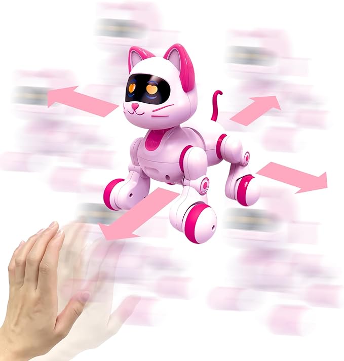 Remote Control Robot Cat Toy - RC Robotic Cat for Kids, Interactive Programmable Smart Robot Pet with Light, Sound, Touch Sensing, LED Eyes, Dance & Music, Gift for Kids 3+