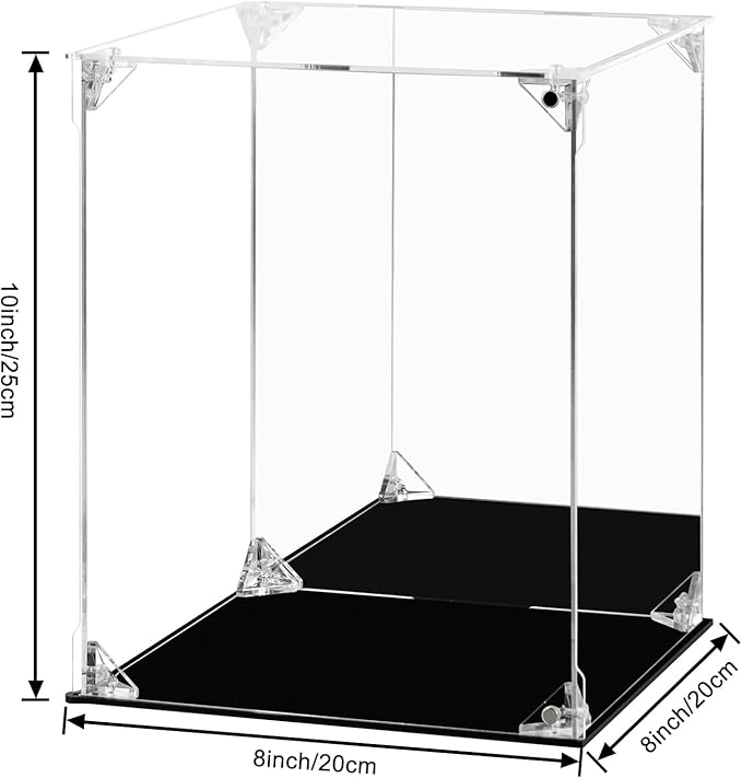 Acrylic Display Case for Collectibles Assemble Clear Dustproof Acrylic Display Box with Mirrored Back, Alternative Glass Case for Action Figures Lego Model Doll Toys Display (8x8x10 inch; 20x20x25 cm)