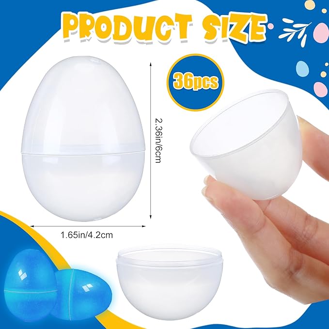 ShinyRelief 36 Pcs Glow in the Dark Easter Eggs 2.4 Inch Plastic Fillable Eggs Bulk,easter Basket Stuffers Gifts Party Favors Decorations Supplies(Blue)