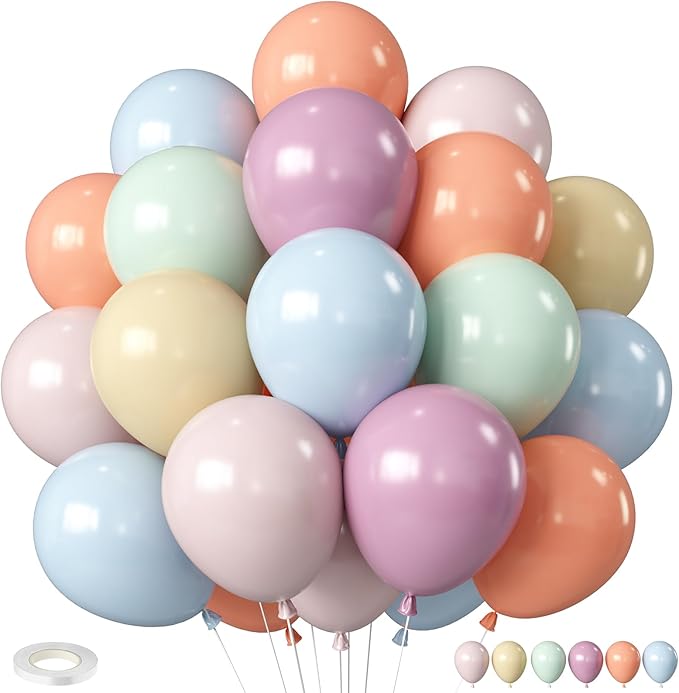 Pastel Retro Balloons, 12 Inch 6 Color Blue Purple Green Pink Beige Latex Party Balloon for Birthday Graduation Anniversary Baby Shower Wedding Decorations
