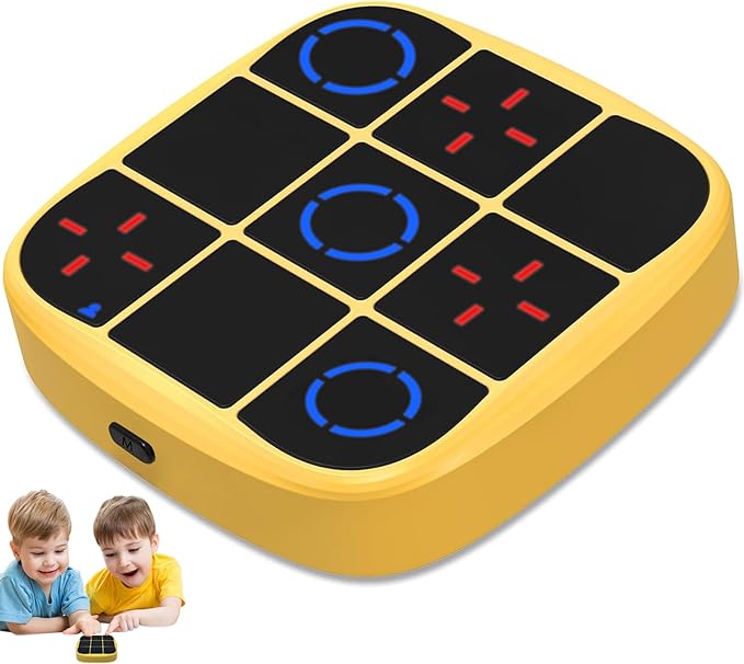 4-in-1 Electronic Tic Tac Toe Bolt Game with Mute Function, Handheld Puzzle Game Console Toys for Educational, Portable Travel Games, Board Games Gifts for Kids and Adults (Yellow)