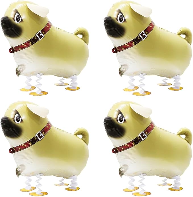 Cartoon Pug Dog Balloon Realistic Air Walker Pet Animal Balloon, 4 Pack Toys Walk Pekinese Dog Balloons Walking Animal Puppy Party Supplies For Kids Boys Girls Birthday Decoration