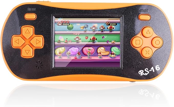 RS16 Portable Classic Game Controller - Built-in 260 Games, 2.5 inch LCD, Retro Arcade Video Game System - Children's Birthday Gift (Orange)