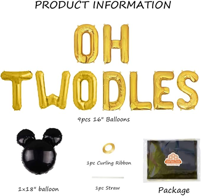 Oh Twodles 2nd Birthday Party Decorations for Themed of Mouse for Girl Boy Oh Twodles Birthday Party Supplies Decorations Set Of 12PCS Kit (Gold)