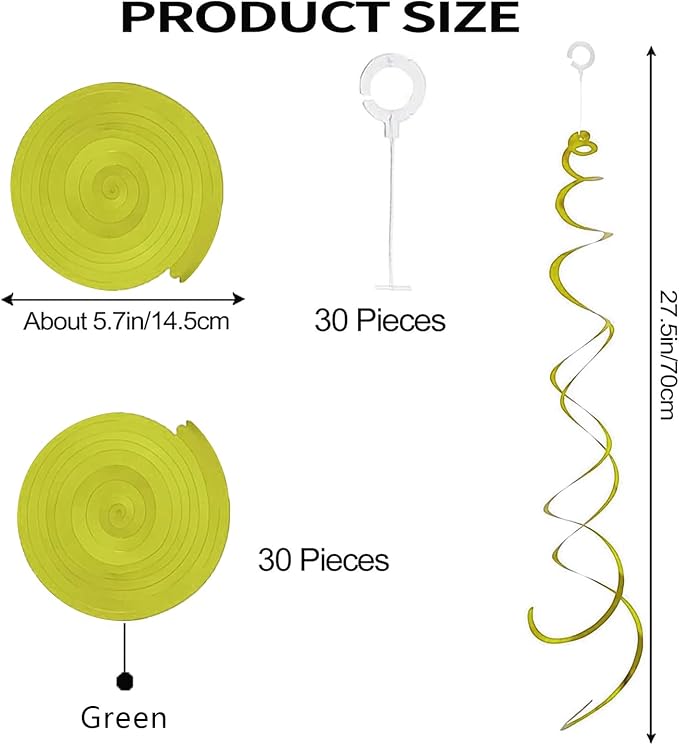 30 Pieces Hanging Swirl Party Decorations Ceiling Spiral Plastic Streamer for Birthday Graduation Wedding Celebration Baby Shower Party（Yellowish Green）