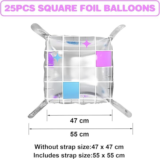 Silver Square Foil Balloon Wall,25Pcs Double Sided Balloons Backdrop Helium Polyester Balloon Tunnel Arch Garland Kit for Disco Party Birthday Bridal Anniversary Baby Shower Party Decorations
