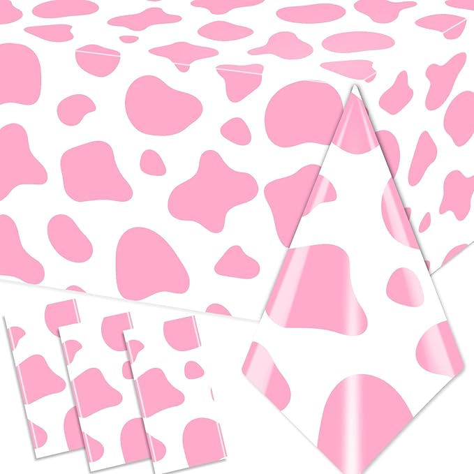 Cow Print Tablecloth,Highland Cow Party Decorations 3PCS Plastic Pink Cow Print Table Cloths Disposable Cow Tablecloth for Farm Theme Birthday Party Decoration