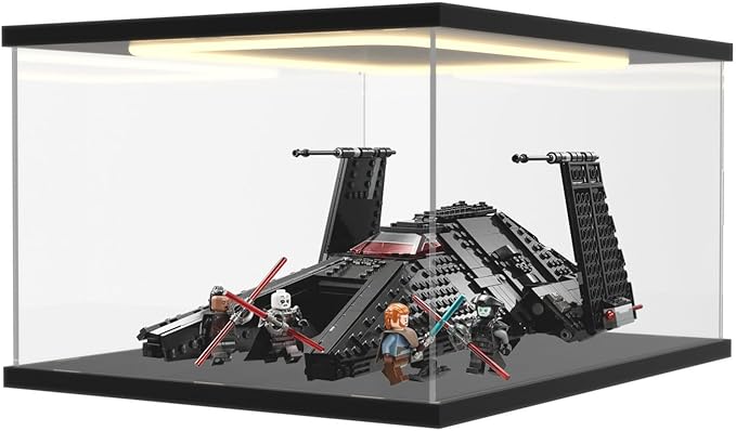 Nynelly Acrylic Display Case for Collectibles, Lighted Clear Lego Display Box for Star Wars 75402 75301 75292, Lego 21327 21319, Assemble Dustproof Countertop Showcase for Figurine, 15.7x11.8x7.9 in