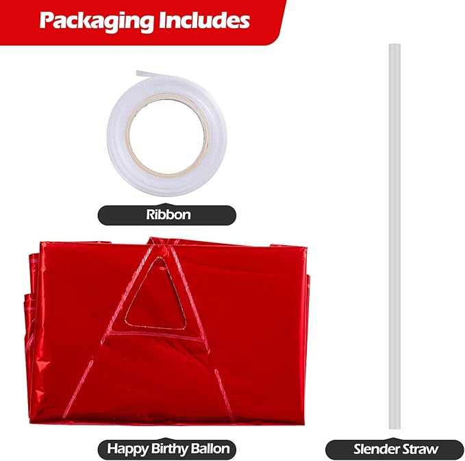 Happy Birthday Balloons Banner Red 16 Inch Mylar Foil Letters | Inflatable Party Decor and Event Decorations for Kids and Adults | Reusable, Ecofriendly Fun
