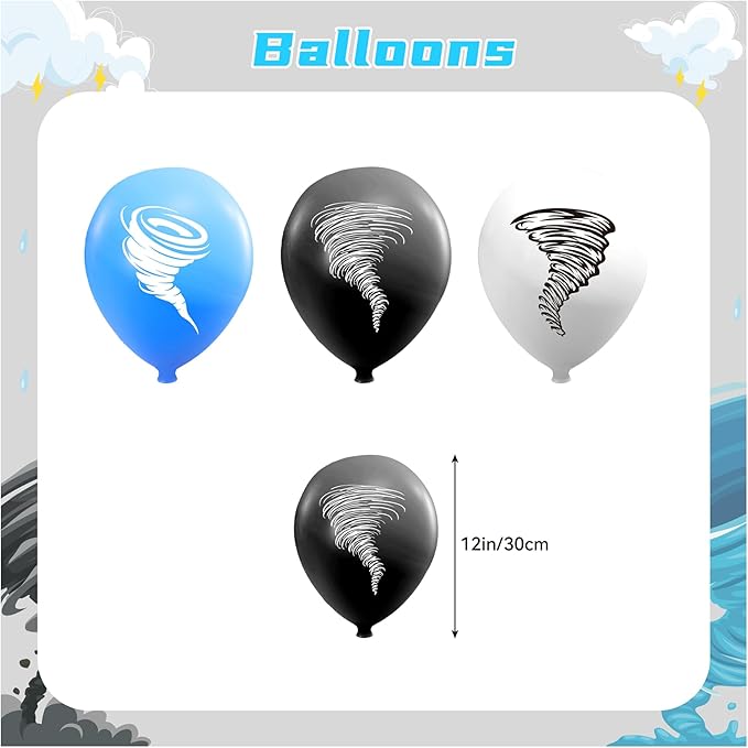 Tornado Party Decorations Tornado Birthday Decorations Set, Tornado Party Supplies Includes Birthday Banner, Cake Topper, Cupcake Toppers, Latex Balloons